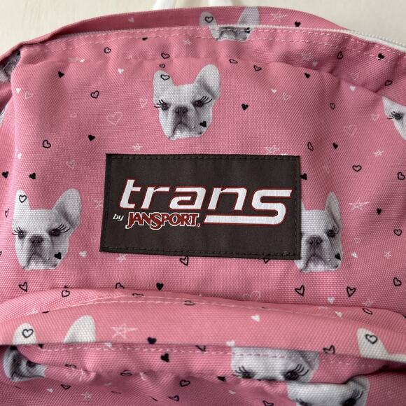 Jansport Backpack Trans Pink Pug Face Dog Heart Print Book Bag Full Size Nice - Picture 2 of 16